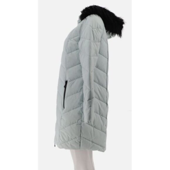 Laurier Stretch Quilted Coat Removable Faux Fur Trim Hood Silver Large - Picture 3 of 8